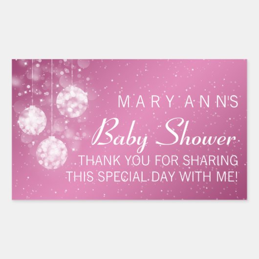 Sticker Rectangulaire Baby shower Merci Festive Baubles rose (Devant)