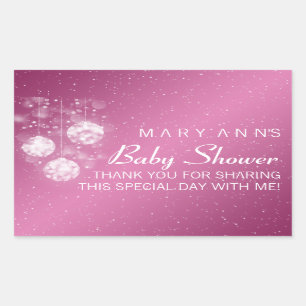 Sticker Rectangulaire Baby shower Merci Festive Baubles rose
