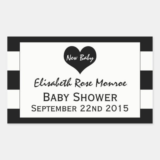 Sticker Rectangulaire Baby shower moderne chic noir & blanc (Devant)