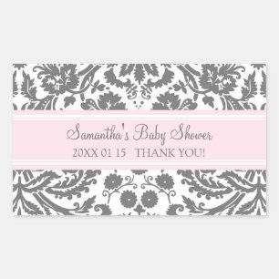 Sticker Rectangulaire Baby shower rose gris Damas Favoriser les autocoll