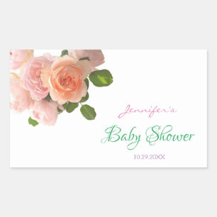 Sticker Rectangulaire Baby shower Roses  d'aquarelle Modèle manuscrit