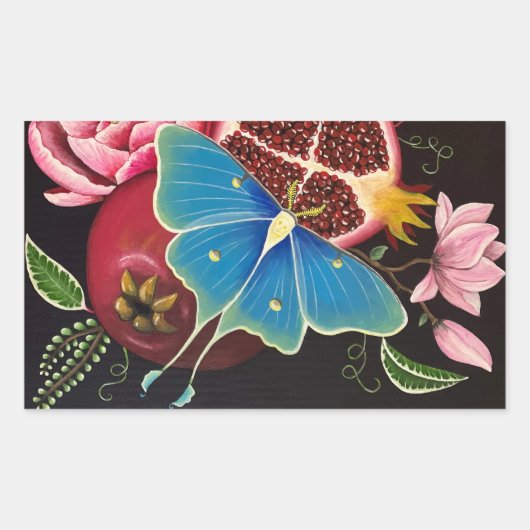 Sticker Rectangulaire Baguette d'art fine de la grenade et Luna Moth 4 P (Devant)