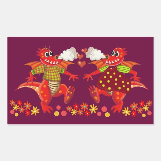 Sticker Rectangulaire Baguette romantique mignonne avec des dagons en Am (Devant)