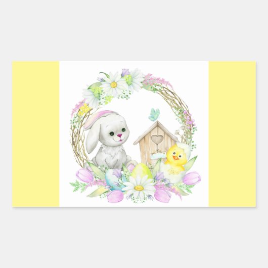 Sticker Rectangulaire Baguette Ronde Classique De Lapin Et De Poulet (Devant)