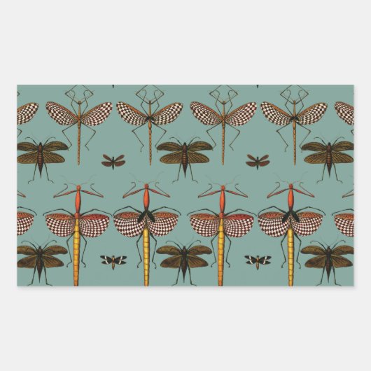 Sticker Rectangulaire Baguettes, Katydids et libellules (Devant)