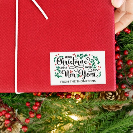 Sticker Rectangulaire Baies rouges Joyeux Noël Bonne année de