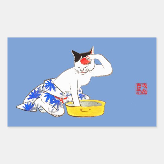 Sticker Rectangulaire Bain de chat japonais humoristique I (Devant)