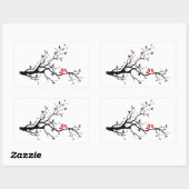 Sticker Rectangulaire Baiser oiseau sur branche d'arbre avec des feuille (Feuille)