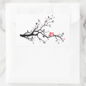 Sticker Rectangulaire Baiser oiseau sur branche d'arbre avec des feuille (Sac)