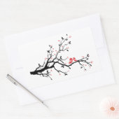 Sticker Rectangulaire Baiser oiseau sur branche d'arbre avec des feuille (Enveloppe)