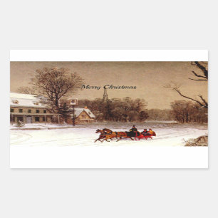 Sticker Rectangulaire Balade de Noël à l'ancienne, Scène d'hiver