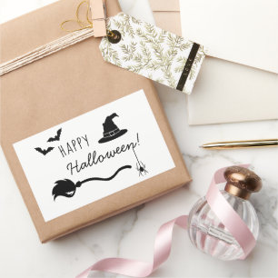 Sticker Rectangulaire Balai, Chapeau de Sorcière, Chauves-Souris et Arai