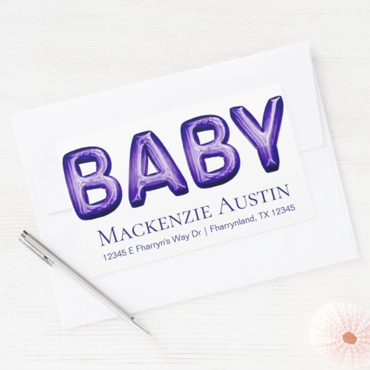 Sticker Rectangulaire Balcon bébé | Baby shower violet royal violet (Enveloppe)