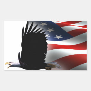 Sticker Rectangulaire Bald Eagle vole le Jour commémoratif du drapeau