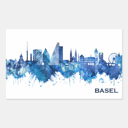 Sticker Rectangulaire Bâle Suisse Skyline Blue (Devant)