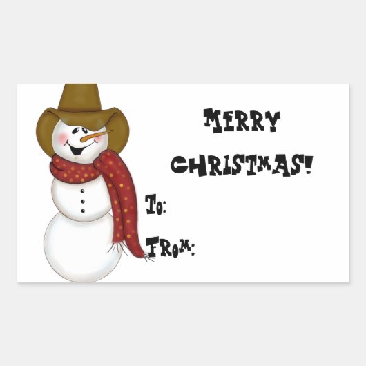 Sticker Rectangulaire Balise cadeau Cowboy Snowman (Devant)