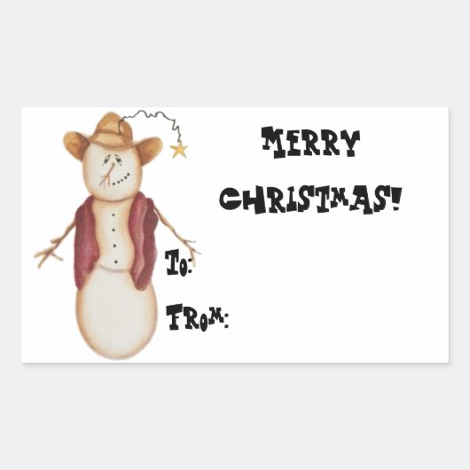Sticker Rectangulaire Balise cadeau Cowboy Snowman (Devant)