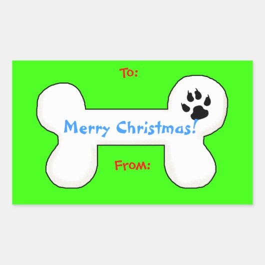 Sticker Rectangulaire Balise cadeau de Noël de chien os (Devant)