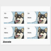 Sticker Rectangulaire Balise cadeau Joyeux Noël noir et Tan Shiba Inu (Feuille)