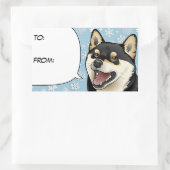 Sticker Rectangulaire Balise cadeau Joyeux Noël noir et Tan Shiba Inu (Sac)
