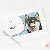 Sticker Rectangulaire Balise cadeau Joyeux Noël noir et Tan Shiba Inu (Enveloppe)