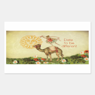 Sticker Rectangulaire Ballerine vintage, fleurs, et collage de chameau
