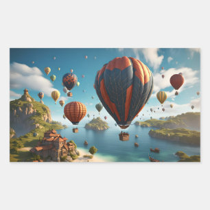 Sticker Rectangulaire Ballons à Air Chaud Volant Au-Dessus d'une Île