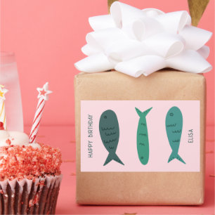 Sticker Rectangulaire Balnéaire Soiree ANNIVERSAIRE Cute Fishers PERSONN