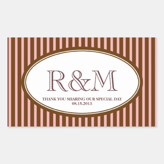 Sticker Rectangulaire Bandes de bonbons rose classique monogramme faveur (Devant)