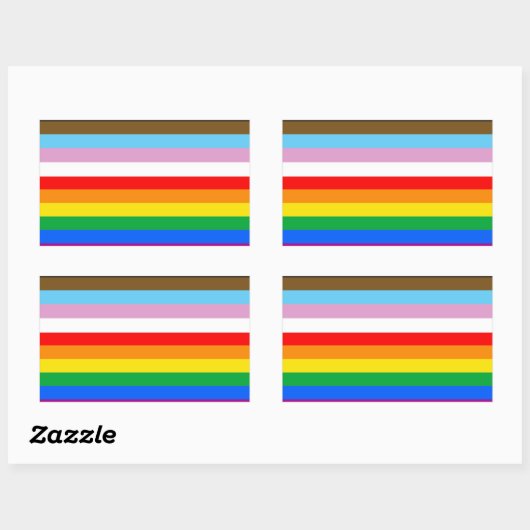 Sticker Rectangulaire Bandes du drapeau de progrès LGBTQ+ (Feuille)