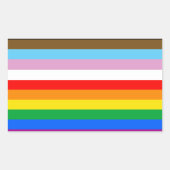 Sticker Rectangulaire Bandes du drapeau de progrès LGBTQ+ (Devant)