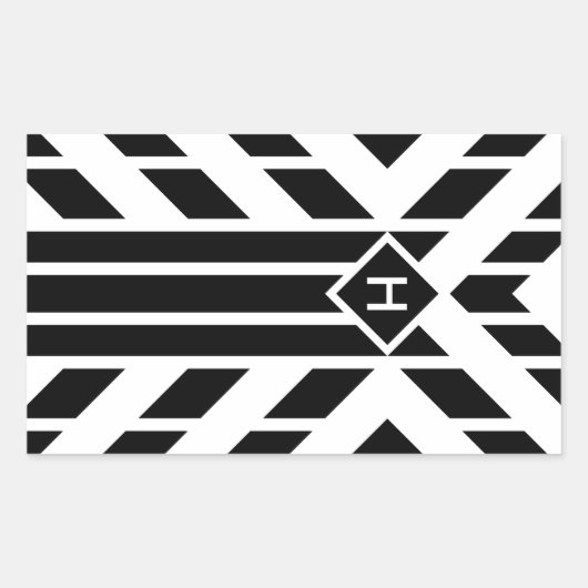 Sticker Rectangulaire Bandes quadrilatérales noires sur blanc avec monog (Devant)