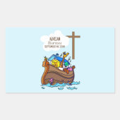 Sticker Rectangulaire Baptême Arche du garçon Noah, mignons animaux Pers (Devant)