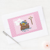 Sticker Rectangulaire Baptême bébé Noé's sur mesure, Rose fille (Enveloppe)
