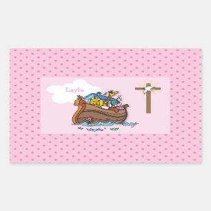 Sticker Rectangulaire Baptême bébé Noé's sur mesure, Rose fille