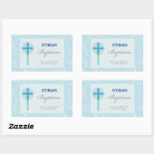 Sticker Rectangulaire Baptême de garçon au dentelle bleue (Feuille)