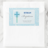 Sticker Rectangulaire Baptême de garçon au dentelle bleue (Sac)