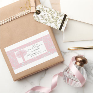 Sticker Rectangulaire Baptême Grande Petite-Fille Dentelle Rose Personna