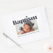 Sticker Rectangulaire Baptême Moderne Gras Simple Merci Photo (Enveloppe)