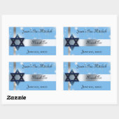 Sticker Rectangulaire Bar Mitzvah, Etoile de David, Bleu et Argent (Feuille)