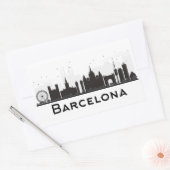 Sticker Rectangulaire Barcelone, Espagne | Skyline de la ville noire et  (Enveloppe)