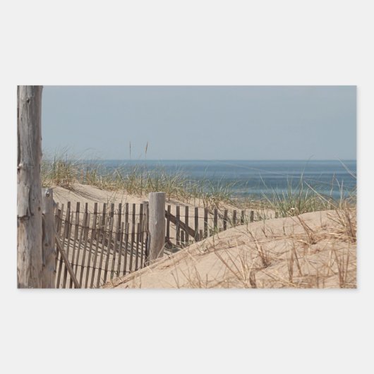 Sticker Rectangulaire barrière de plage patinée dans les dunes (Devant)