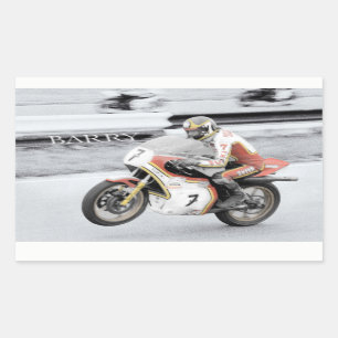 Sticker Rectangulaire Barry Sheene 2, la version teintée à la main