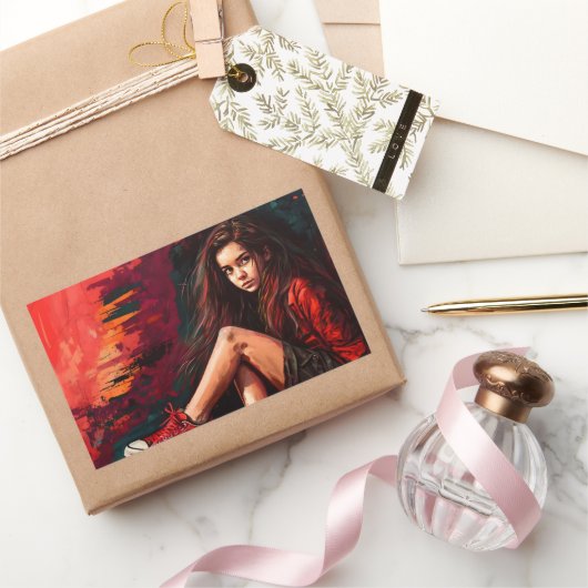 Sticker Rectangulaire Baskets rouges, shorts, enfant, style (Cadeaux)