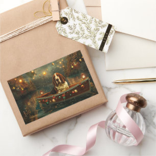 Sticker Rectangulaire Basset Hound Noël Festive Voyage