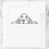 Sticker Rectangulaire basset hound noir blanc yeux de chiot simple (Sac)