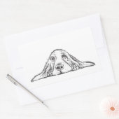 Sticker Rectangulaire basset hound noir blanc yeux de chiot simple (Enveloppe)