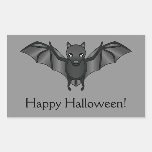 Sticker Rectangulaire Bat Cartoon Mignonne Avec Joyeux Texte D'Halloween (Devant)