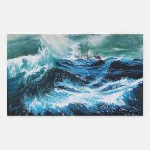 Sticker Rectangulaire Bateau dans la mer dans la tempête