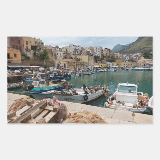 Sticker Rectangulaire Bateaux de pêche dans le port de Castellammare del (Devant)